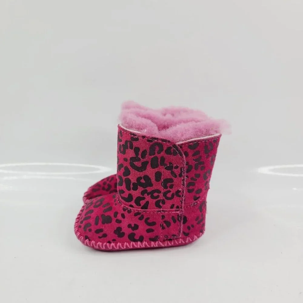 UGG Girl's Pink Cassie Leopard Print Suede Fur Classic Ankle Winter Boot Sz 0/1